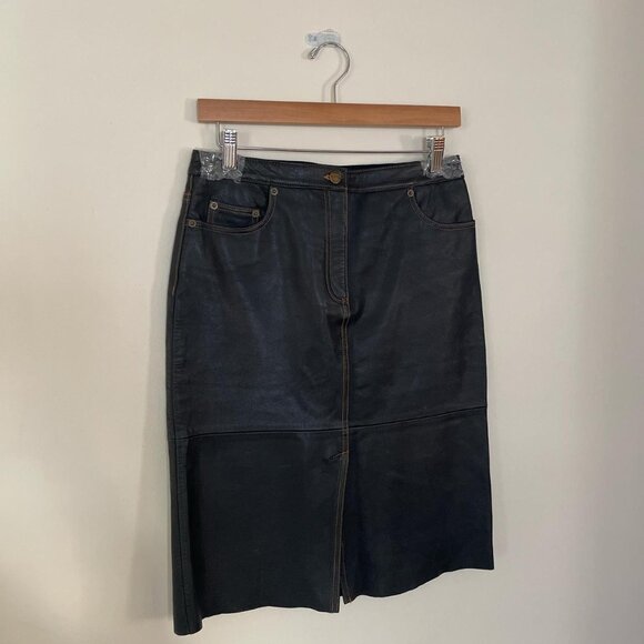 Vintage 90’s/Y2K 100% leather midi skirt with zipper and button closure - Picture 1 of 4